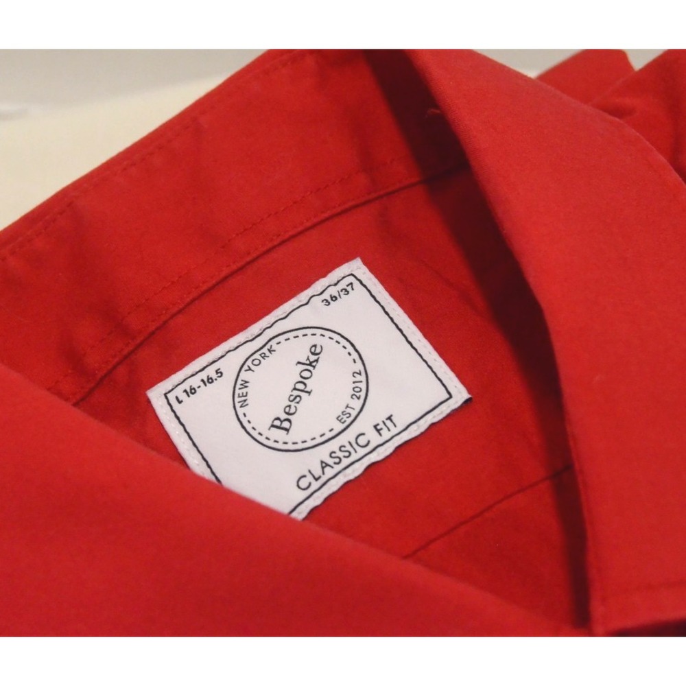 Bespoke New York Men's 16-16.5; 36/37 Red Classic Fit Dress Shirt Long Sleeve